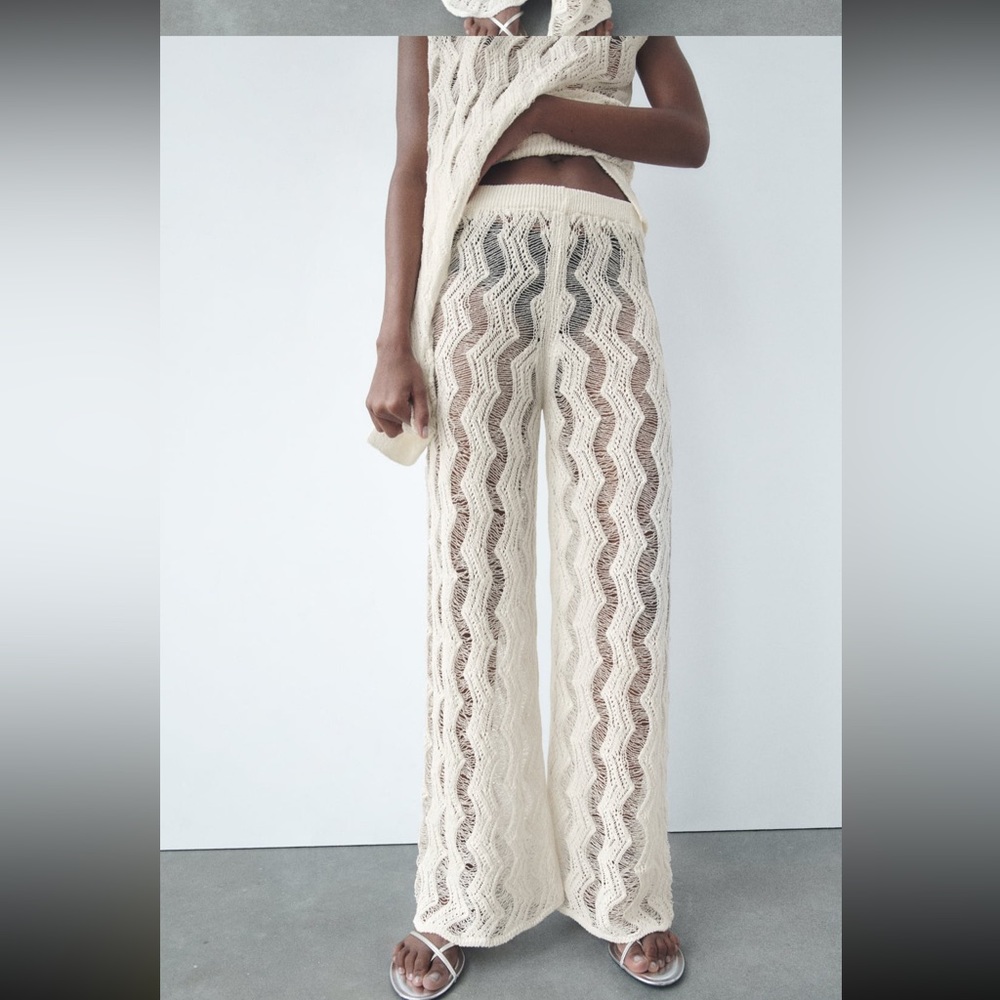 Zara crochet wide leg open knit mesh pants